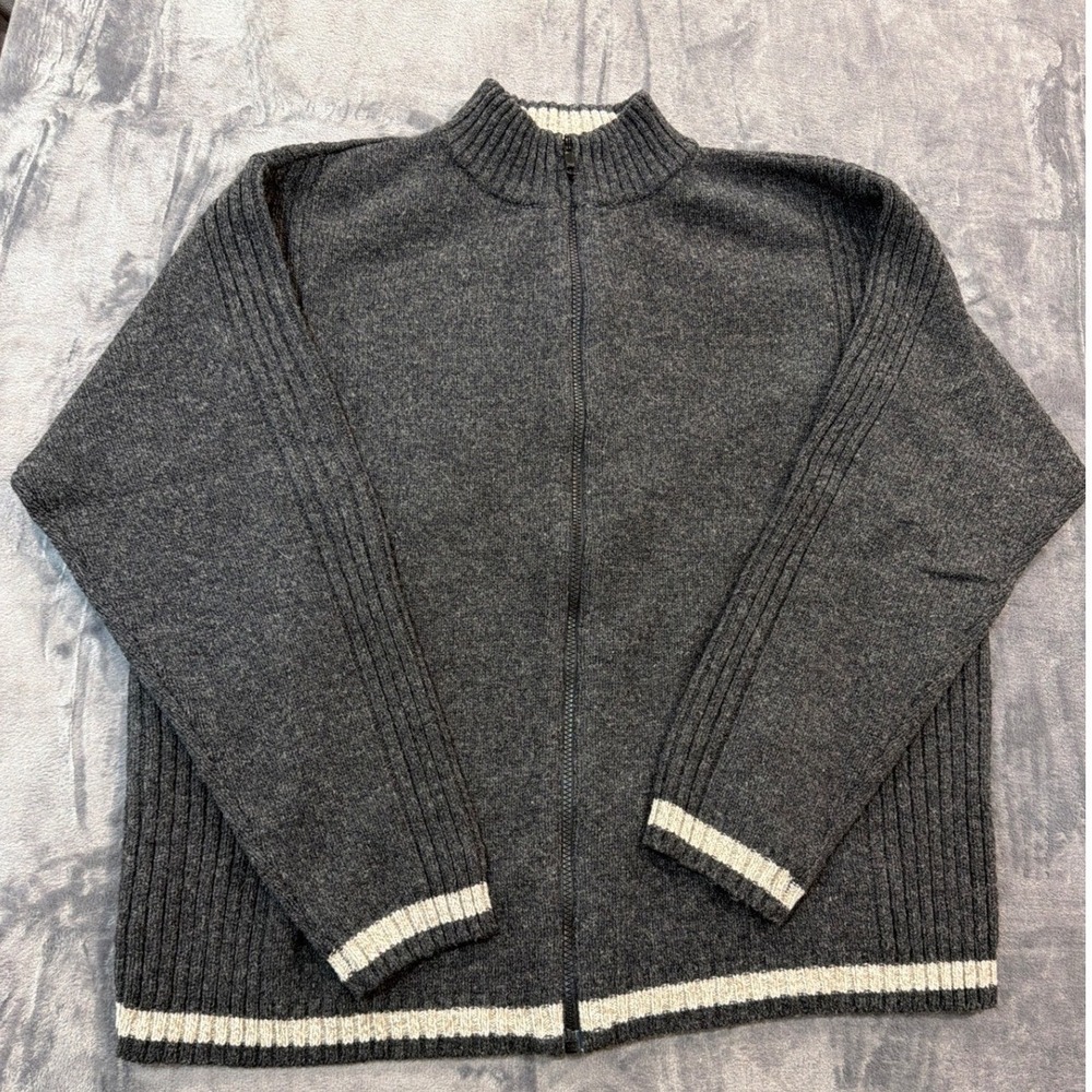 Woolrich Full Zip Sweater Mens Gray Lambswool Blend Ribbed Mock Neck Large